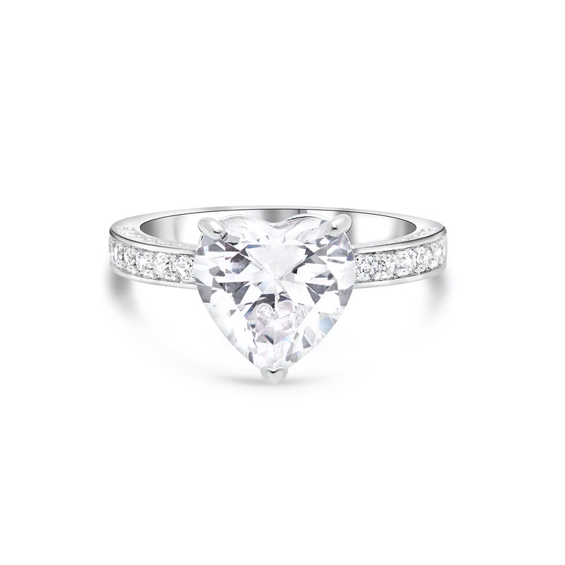 Silver Heart-Cut Engagement Ring