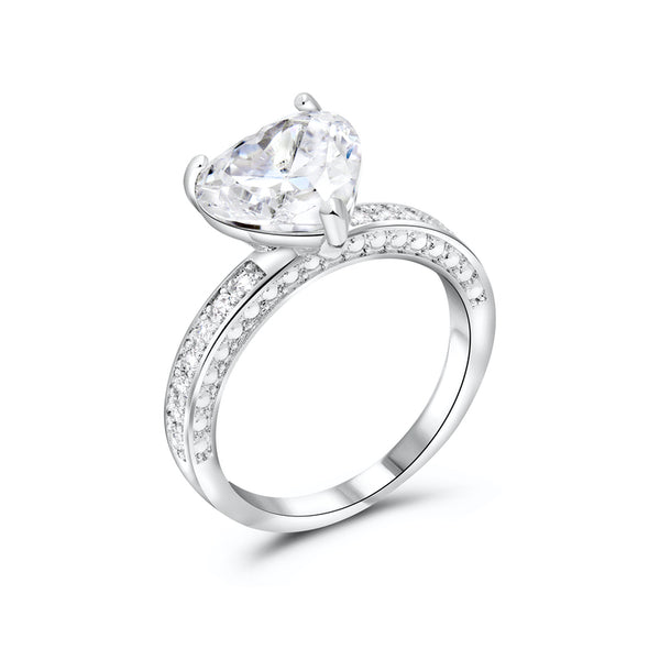 Silver Heart-Cut Engagement Ring